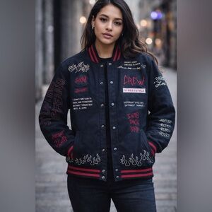 Sixth June Black Varsity Jacket with Red Stripes